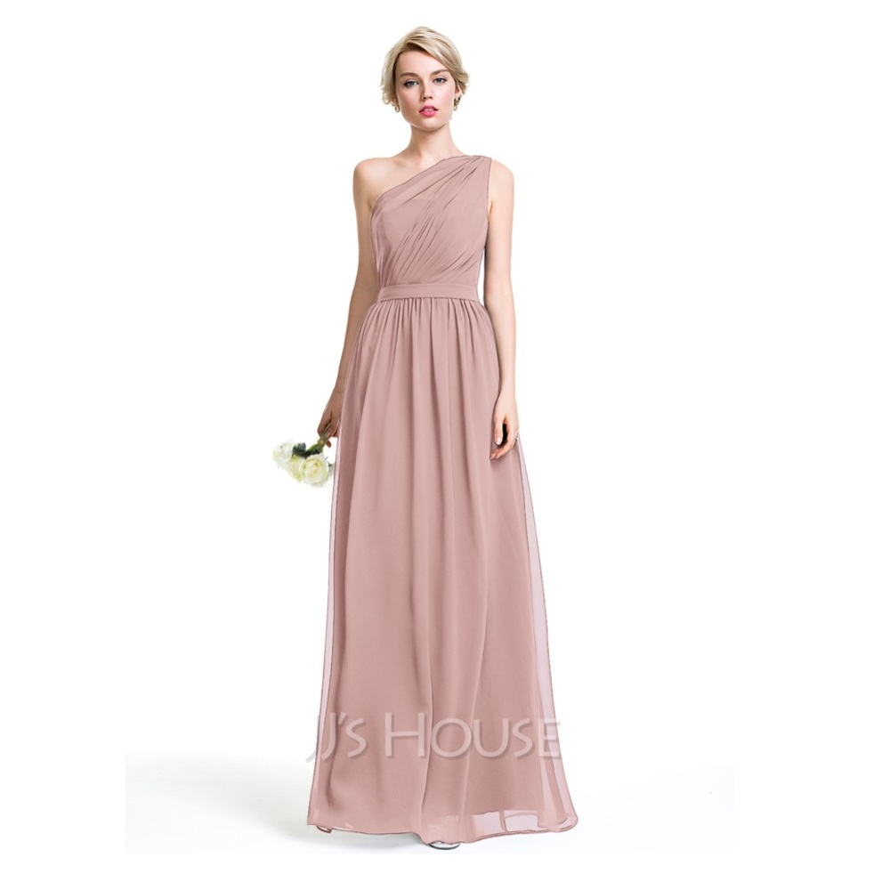 A-Line One-Shoulder Floor-Length Chiffon Bridesmaid Dress